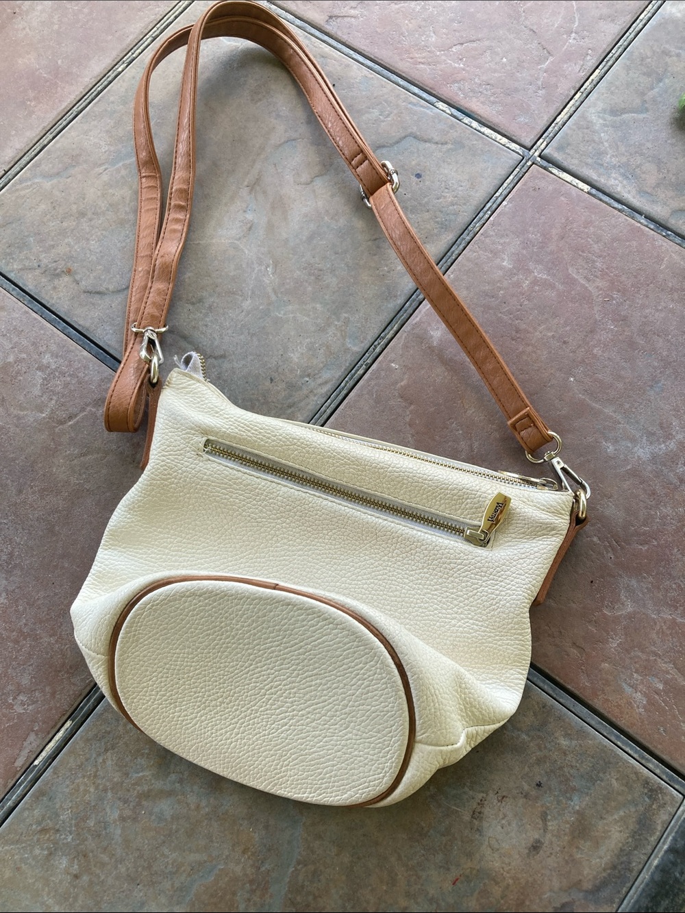 Valentina Cream and Tan Convertible Crossbody Shoulder Bag